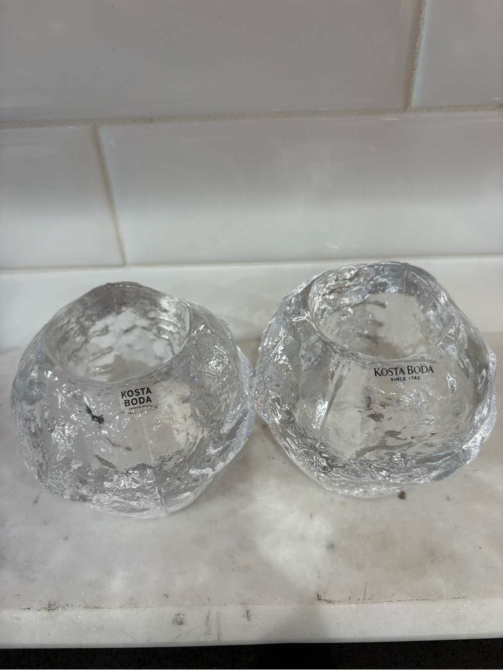 Kosta Boda Clear Textured Glass Votives - Pair